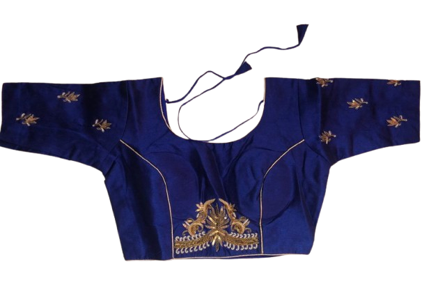 Raw Silk Royal blue Designer Blouse 44